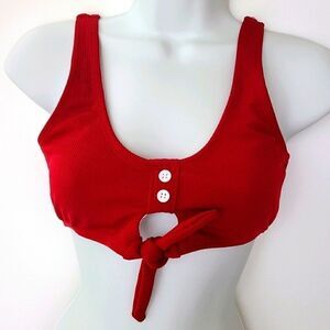 Zaful Dark Red Ribbed Bikini Top With Tie S